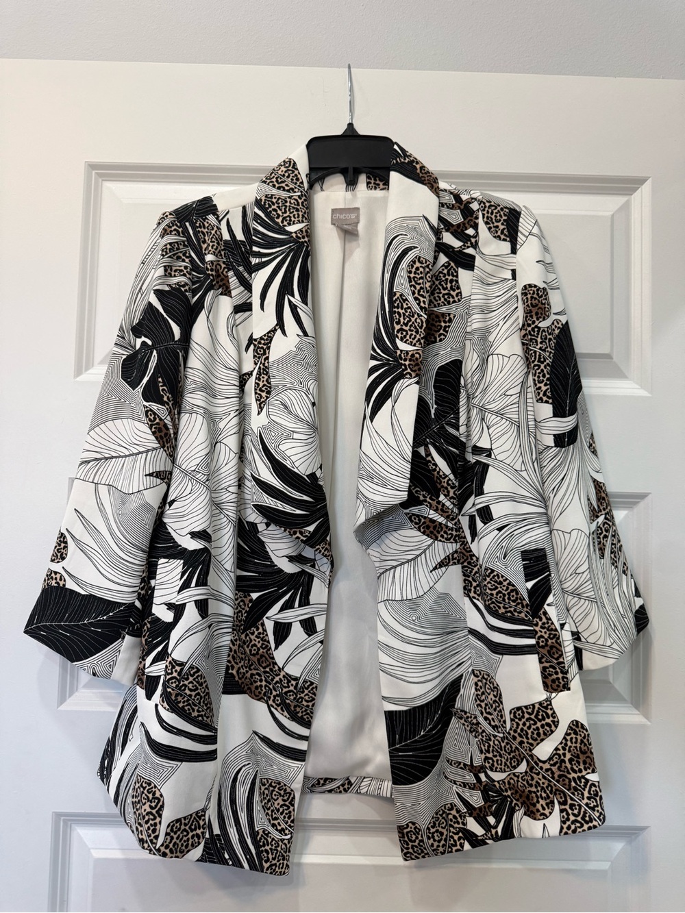 Chico's Mixed Print Draped Open-Front Blazer